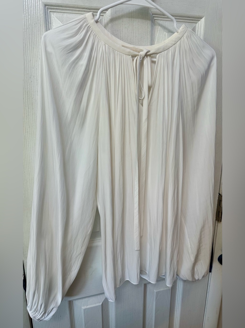 Ramy Brook Lightweight ivory Peasant Blouse with Tie Neck